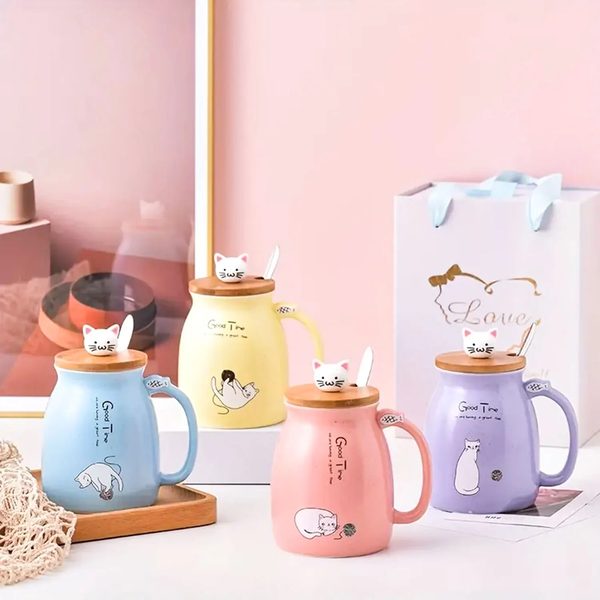 Cat Mug with Lid & Spoon