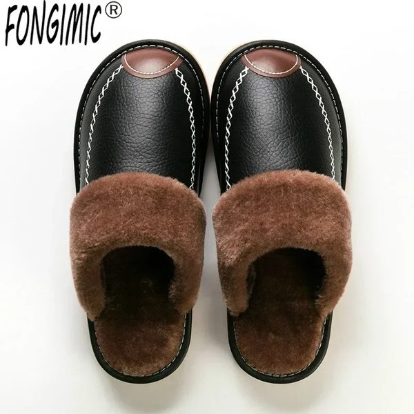 Warm Leather House Slippers for Men