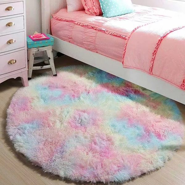 Rainbow Swirl Fluffy Rug