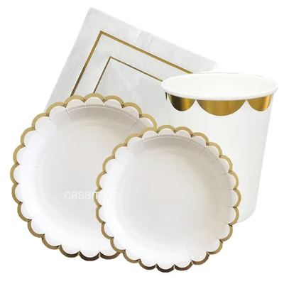 Gold-line white tableware set
