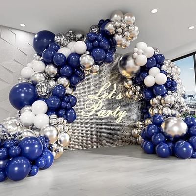 Navy, white & silver balloon garland