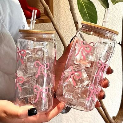 Bow glass jar cup with straw