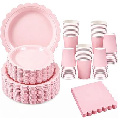 Pink scalloped plates set