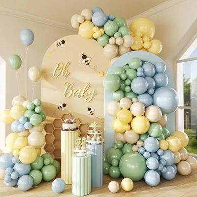 Sage, blue & cream balloon garland