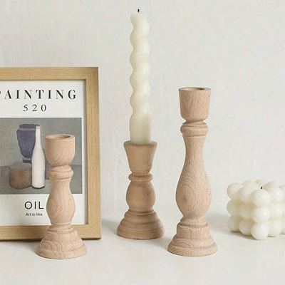 Unfinished Wood Candlestick Holders