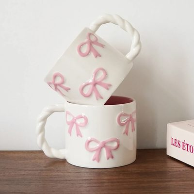 Pink bow ceramic mug